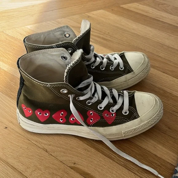 Comme des Garcons Play x Converse | Olive Green | Size 8 - Picture 2 of 6